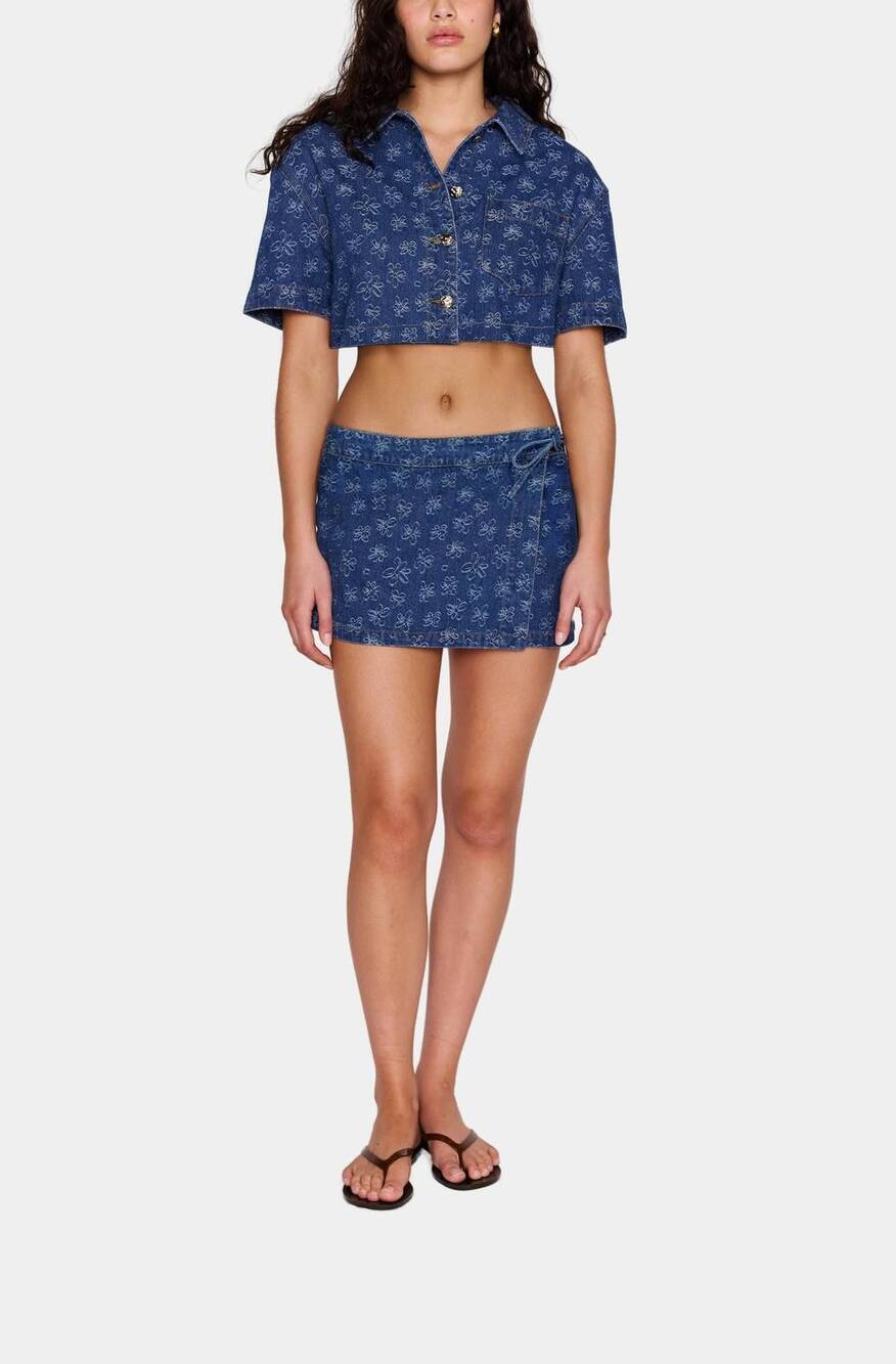 NEW MINKPINK neve mini skirt in denim blue
